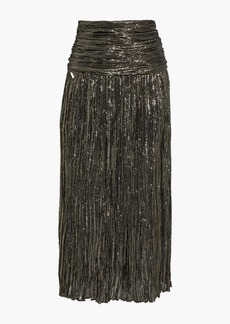 Saint Laurent - Gathered plissé-lamé midi skirt - Metallic - FR 40