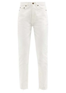 Saint Laurent - High-rise Distressed-cuff Cropped Jeans - Womens - White