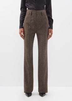 Saint Laurent - High-waist Herringbone-tweed Wool Trousers - Womens - Brown Multi