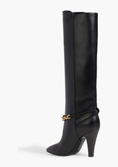 Saint Laurent - Maillon chain-embellished leather knee boots - Black - EU 36.5