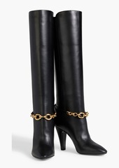 Saint Laurent - Maillon chain-embellished leather knee boots - Black - EU 36.5