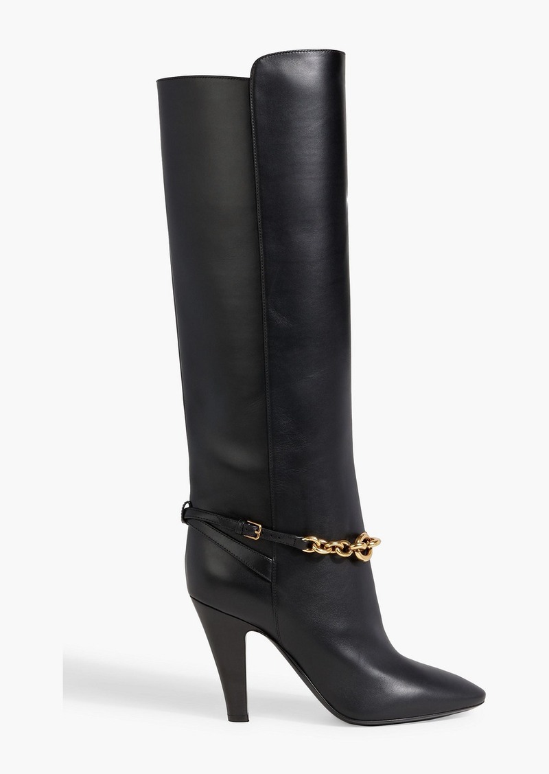 Saint Laurent - Maillon chain-embellished leather knee boots - Black - EU 36.5