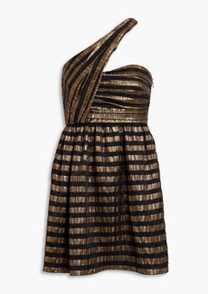 Saint Laurent - One-shoulder striped silk-blend lamé mini dress - Metallic - FR 34