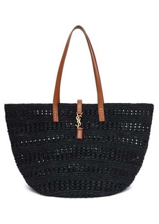 Saint Laurent - Panier Ysl Leather And Raffia-crochet Basket Bag - Womens - Black
