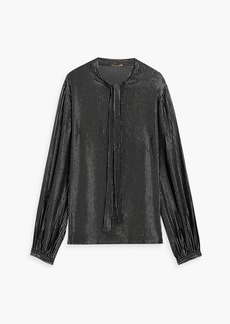 Saint Laurent - Pinstriped metallic silk-blend jacquard blouse - Black - FR 46