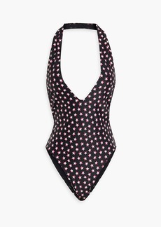 Saint Laurent - Printed halterneck swimsuit - Black - S