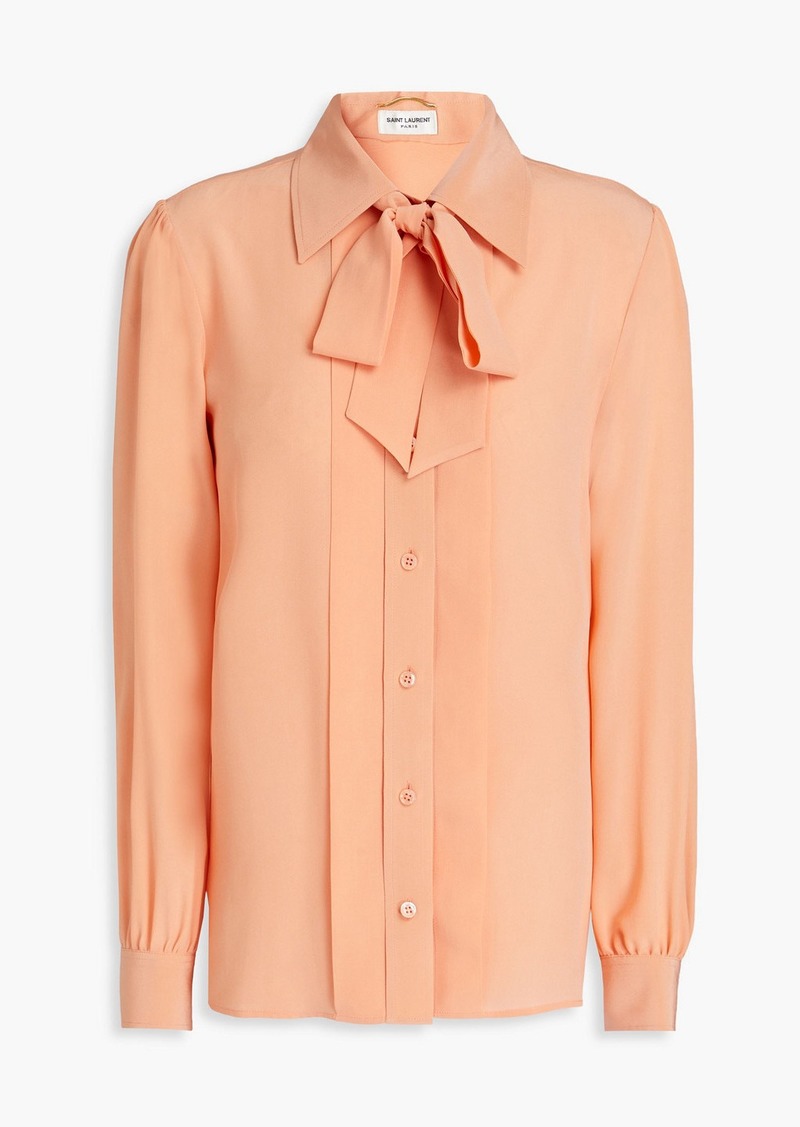 Saint Laurent - Pussy-bow silk crepe de chine shirt - Orange - FR 42