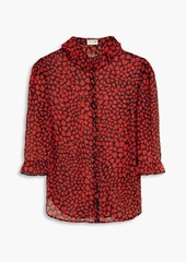 Saint Laurent - Ruffle-trimmed printed silk-chiffon blouse - Red - FR 36