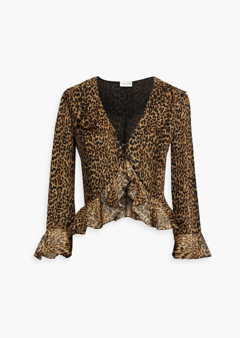 Saint Laurent - Ruffled leopard-print wool-gauze blouse - Animal print - FR 38