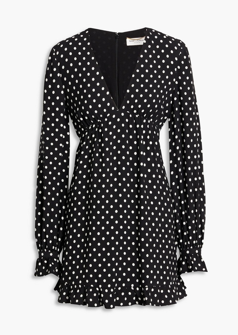 Saint Laurent - Ruffled polka-dot crepe mini dress - Black - FR 40