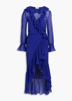 Saint Laurent - Ruffled silk-chiffon midi dress - Blue - FR 40