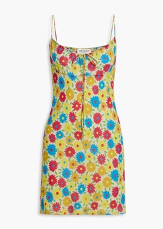 Saint Laurent - Shirred floral-print silk-chiffon mini dress - Yellow - FR 36