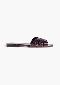Saint Laurent - Tribute woven croc-effect leather sandals - Burgundy - EU 35