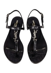 Saint Laurent Cassandra Embossed Croc Flat Sandals