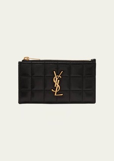Saint Laurent Cassandre YSL Ziptop Card Case in Quilted Smooth Leather