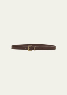Saint Laurent Cassandre YSL Thin Brown Leather Belt