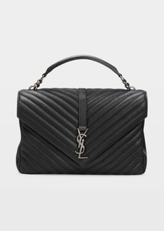 Saint Laurent College Large Flap YSL Shoulder Bag in Quilted Leather