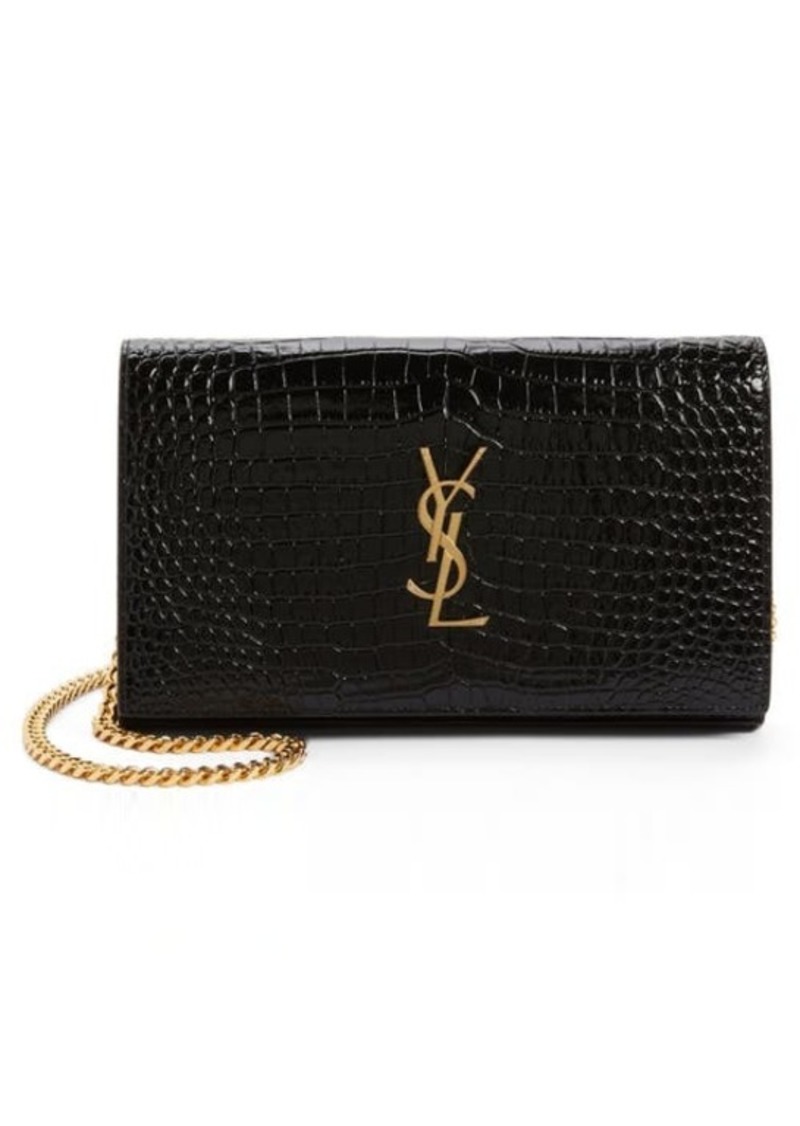 Saint Laurent Croc Embossed Leather Wallet on a Chain
