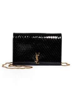 Saint Laurent Croc Embossed Leather Wallet on a Chain