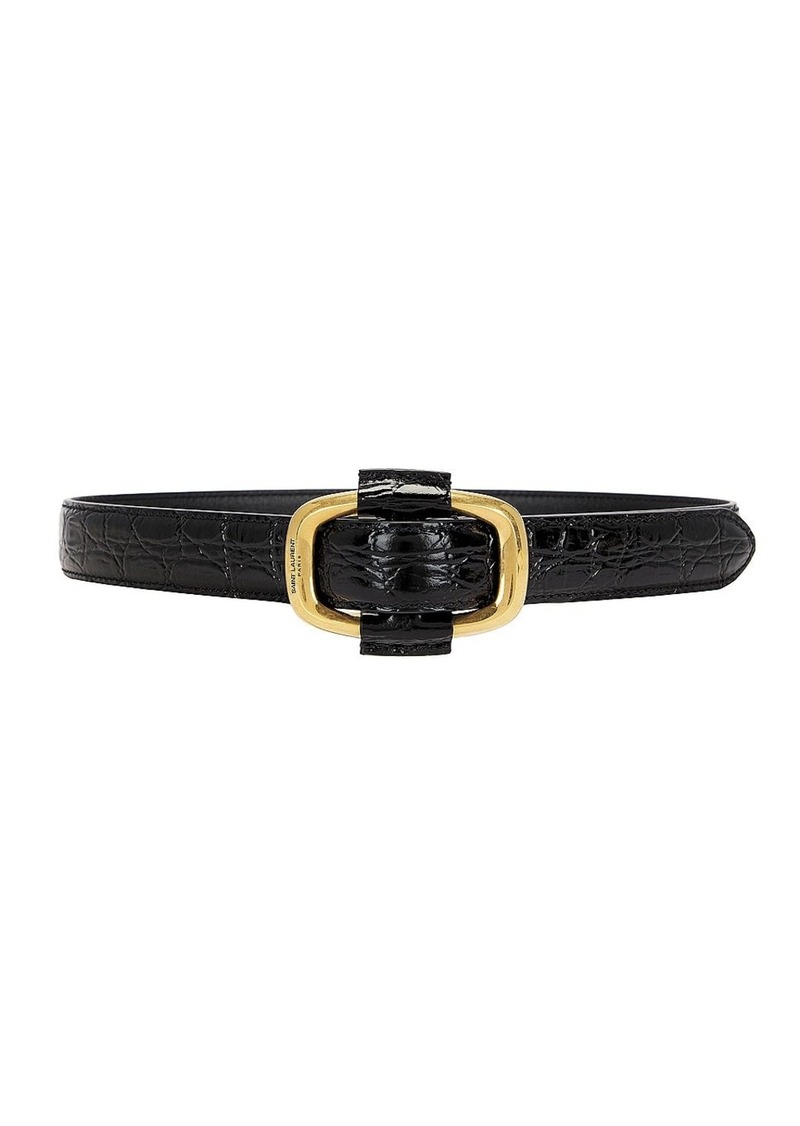 Saint Laurent Croc Embossed Oval Buckle Belt