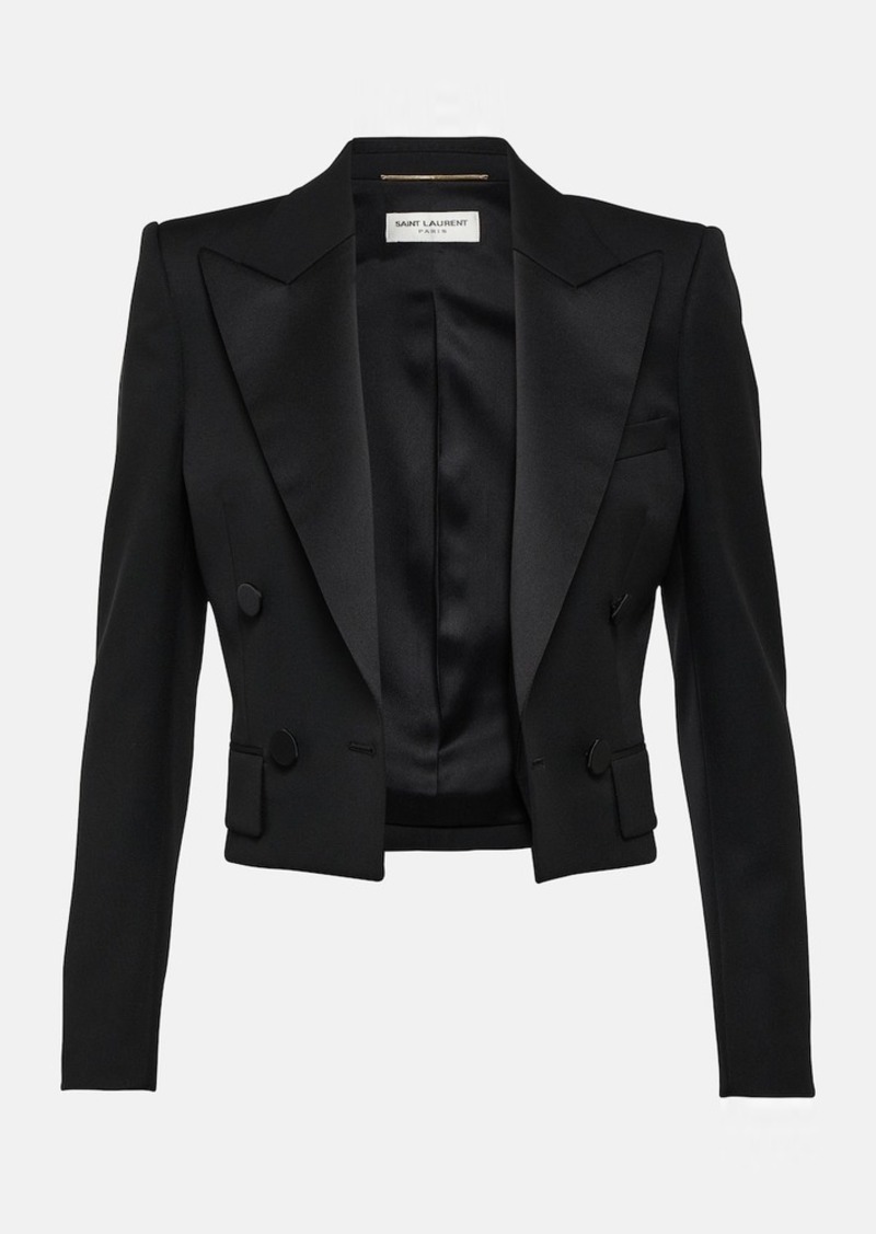 Saint Laurent Cropped wool tuxedo jacket