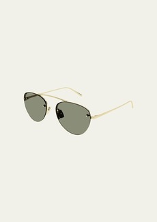 Saint Laurent Curved Golden Zinc Alloy Aviator Sunglasses