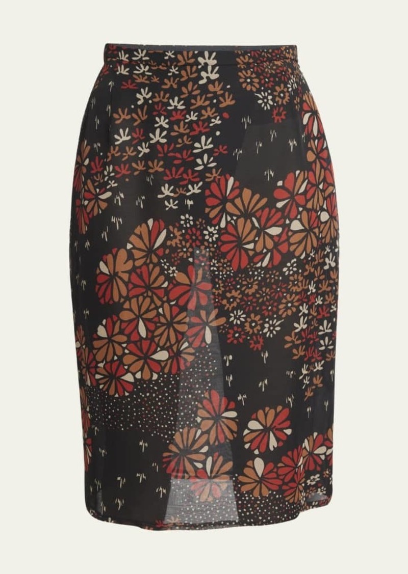 Saint Laurent Floral Chiffon Pencil Skirt