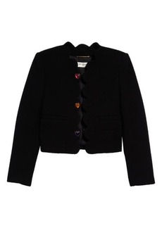 Saint Laurent Heart Button Crop Bouclé Tweed Jacket in Noir at Nordstrom
