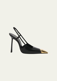 Saint Laurent Jeanne Leather Metallic-Toe Slingback Pumps