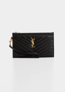 Saint Laurent YSL Monogram Large Bill Pouch in Grained Leather