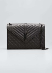 Saint Laurent Envelope Triquilt Large YSL Shoulder Bag in Grained Leather