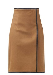 Saint Laurent Leather-trimmed wool-blend midi skirt
