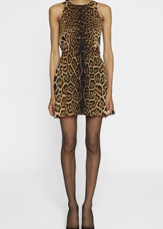 Saint Laurent Leopard Print Belted Mini Dress