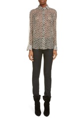 Saint Laurent Leopard Print Silk Chiffon Shirt