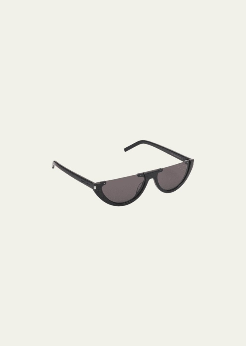 Saint Laurent Logo Round Half-Moon Acetate Sunglasses