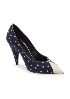 Saint Laurent Lola Pointed Toe Pump in Marine Off White/pea at Nordstrom