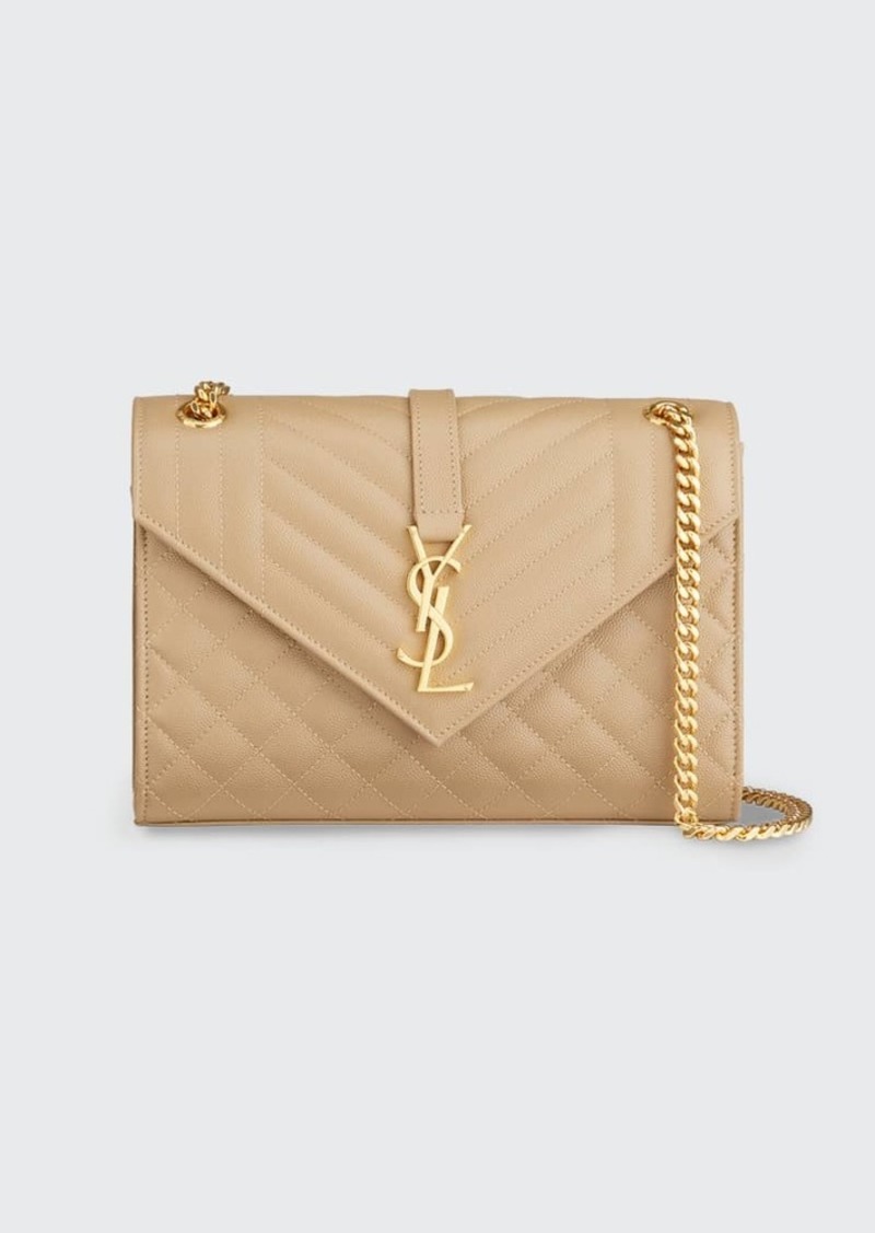 Saint Laurent Envelope Triquilt Medium YSL Shoulder Bag in Grained Leather