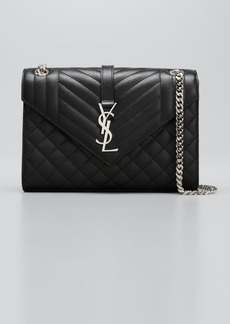 Saint Laurent Envelope Triquilt Medium YSL Shoulder Bag in Grained Leather