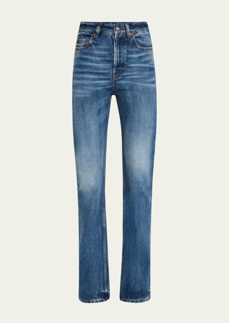 Saint Laurent Mid-Rise Faded Denim Bootcut Jeans