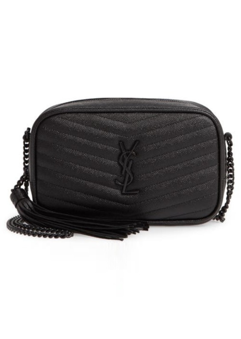 Saint Laurent Lou Mini Croc-embossed Patent Camera Bag In Black