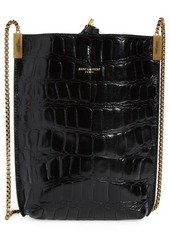 Saint Laurent Mini Suzanne Croc Embossed Leather Hobo in Nero at Nordstrom
