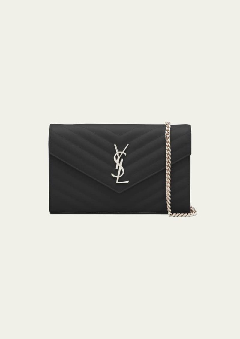 Saint Laurent YSL Monogram Large Wallet on Chain in Grained Leather