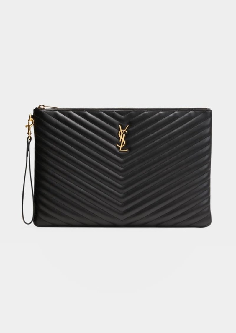 Saint Laurent YSL Monogram Large Pouch in Smooth Leather