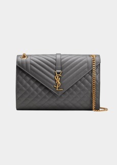 Saint Laurent Envelope Triquilt Large YSL Shoulder Bag in Grained Leather