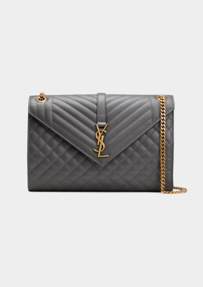 Saint Laurent Envelope Triquilt Large YSL Shoulder Bag in Grained Leather