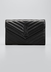 Saint Laurent YSL Monogram Large Wallet on Chain in Grained Leather
