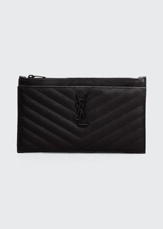 Saint Laurent YSL Monogram Small Ziptop Bill Pouch in Grained Leather