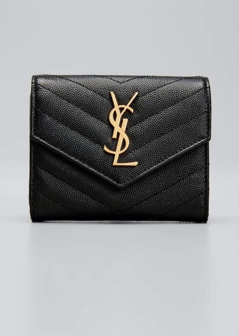 Saint Laurent YSL Monogram Trifold Wallet in Grained Leather