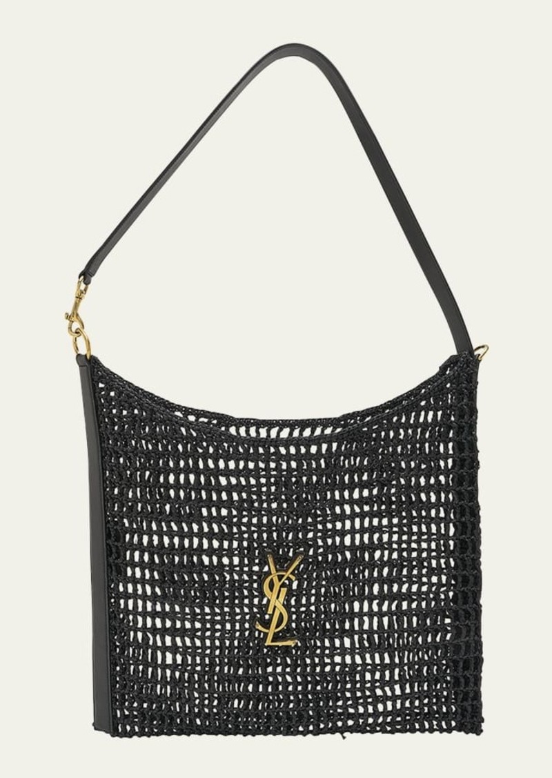 Saint Laurent Oxalis YSL Monogram Shoulder Bag in Raffia with Bronze Hardware