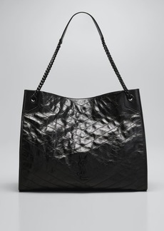 Saint Laurent Niki Large Crinkled Calf Shopper Shoulder Bag  Black Hardware